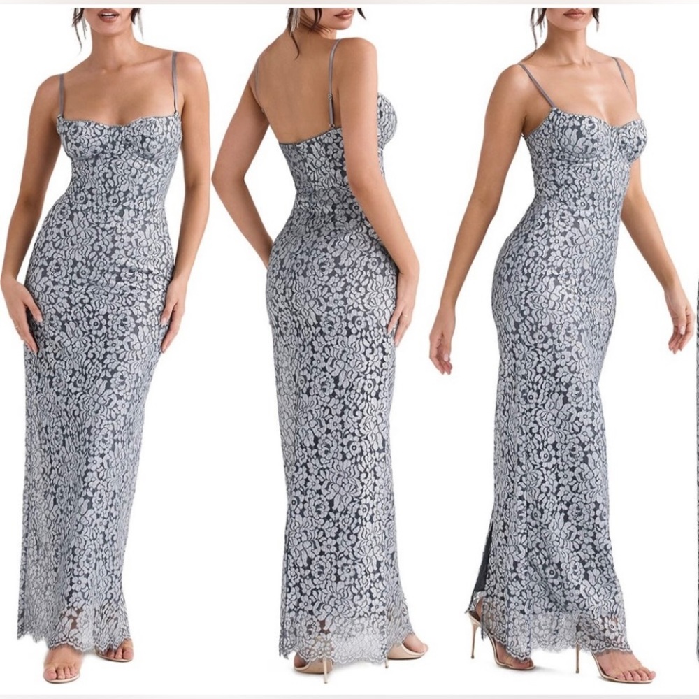 House of CB Metallic Floral Lace Body-Con Gown size xs cupsize C/D